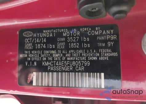 2015 Hyundai Accent Gls z USA, uszkodzony, nr VIN KMHCT4AE5FU805799